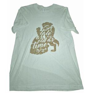 Beauty & The Beast White Shirt Gold Glitter Design Medium